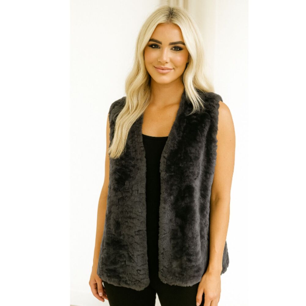 Ashley B. Bernardo Black Faux Fur Vest